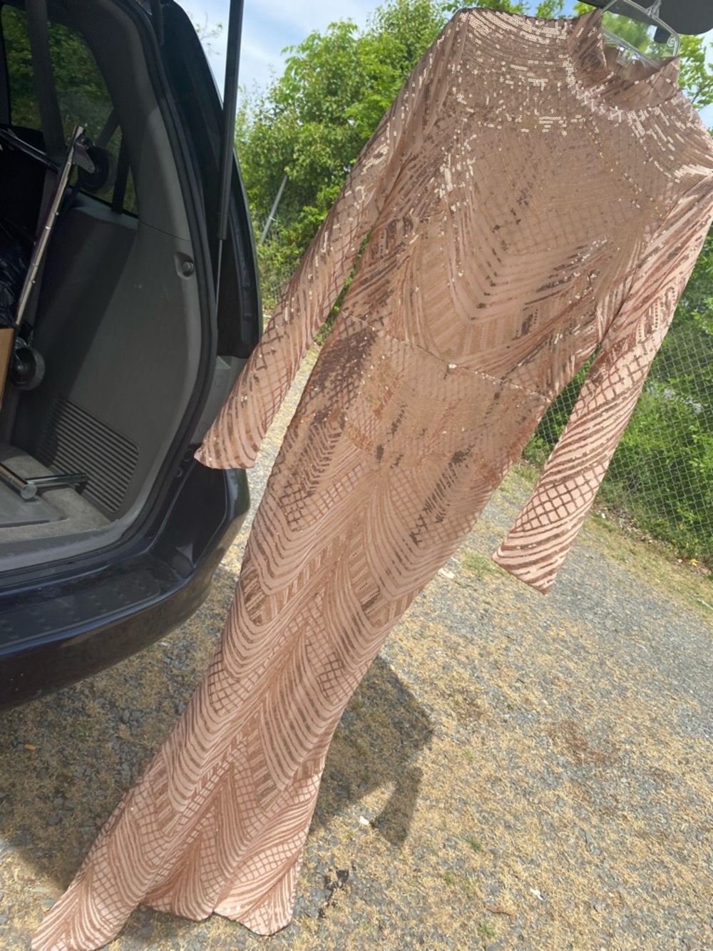 Long Sleeve Sequin Maxi Dress in Rose Gold